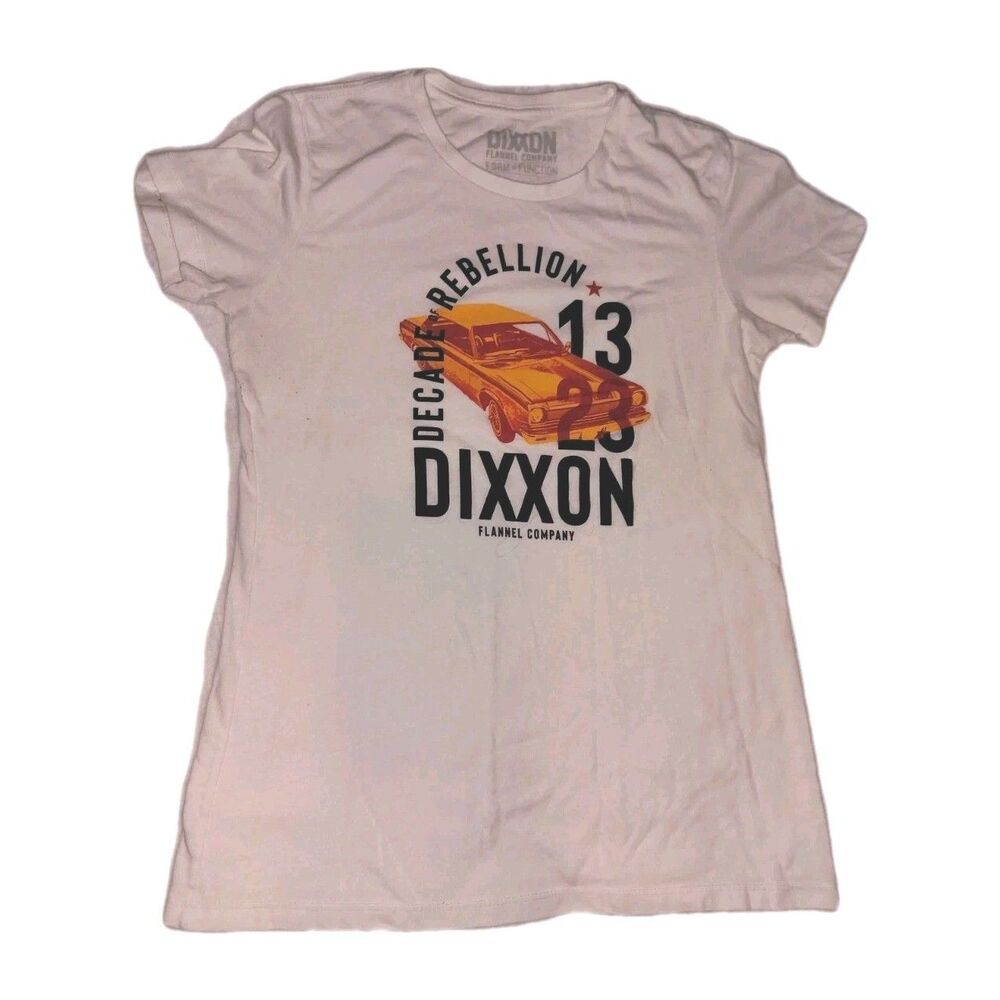 Dixxon T Shirt Womens Large Decade Of Rebellion White Top With Classic Car Tee